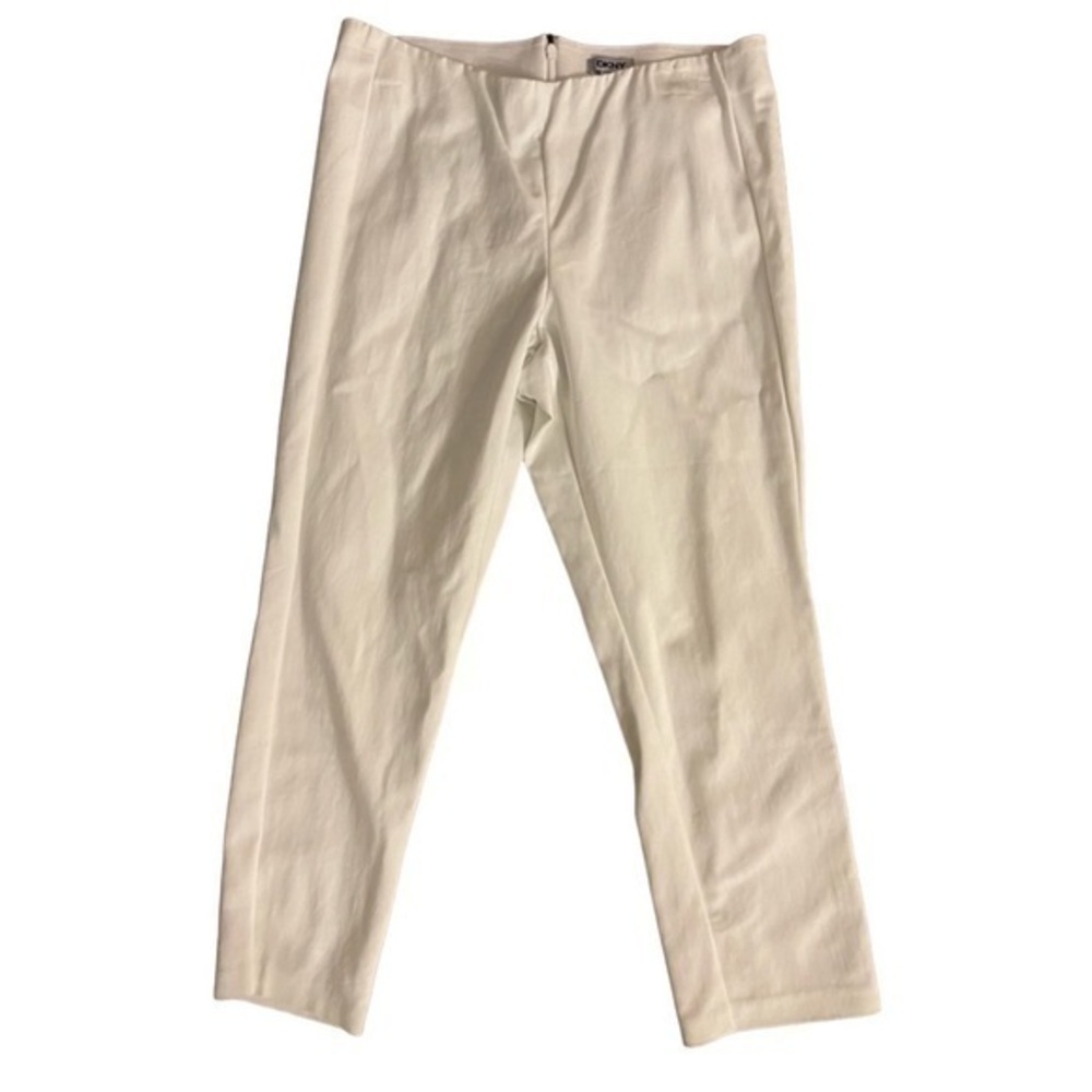 DKNY White Ankle Elastic Waist Zip Pull‎ On Pants Spring Summer Skinny Size 14